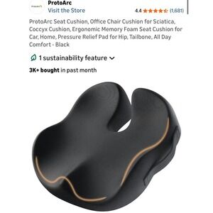 ProtoArc SC Butterfly Ergonomic Seat Cushion Black Memory Foam Sciatica Relief